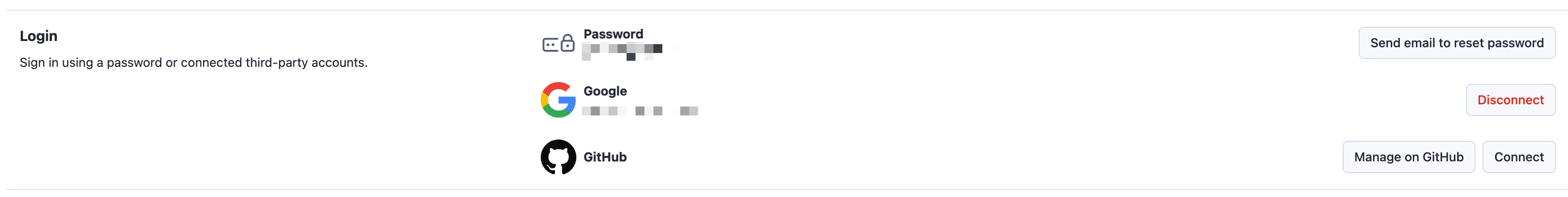 Apify Console sign-in methods section on account page